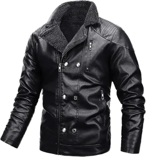 ZYXTIM Men's Classic Fit PU Faux Fur Leather Jackets Winter Sherpa Fleece Lined Aviator Bomber Jacket Windbreaker Outwear