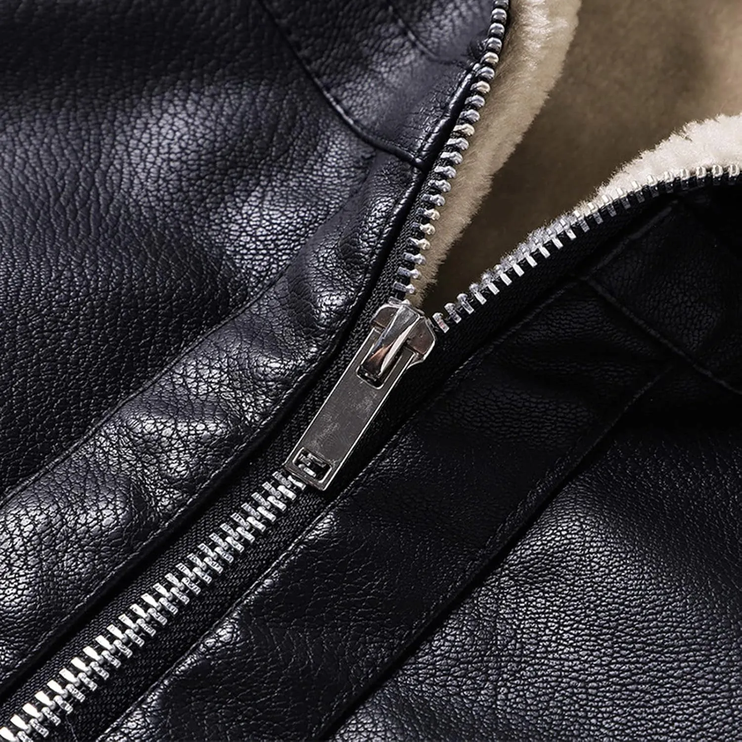 ZYXTIM Men's Classic Fit PU Faux Fur Leather Jackets Winter Sherpa Fleece Lined Aviator Bomber Jacket Windbreaker Outwear
