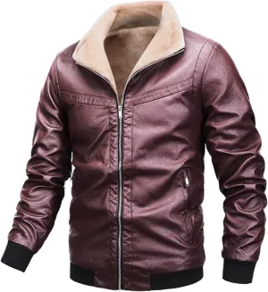 ZYXTIM Men's Classic Fit PU Faux Fur Leather Jackets Winter Sherpa Fleece Lined Aviator Bomber Jacket Windbreaker Outwear