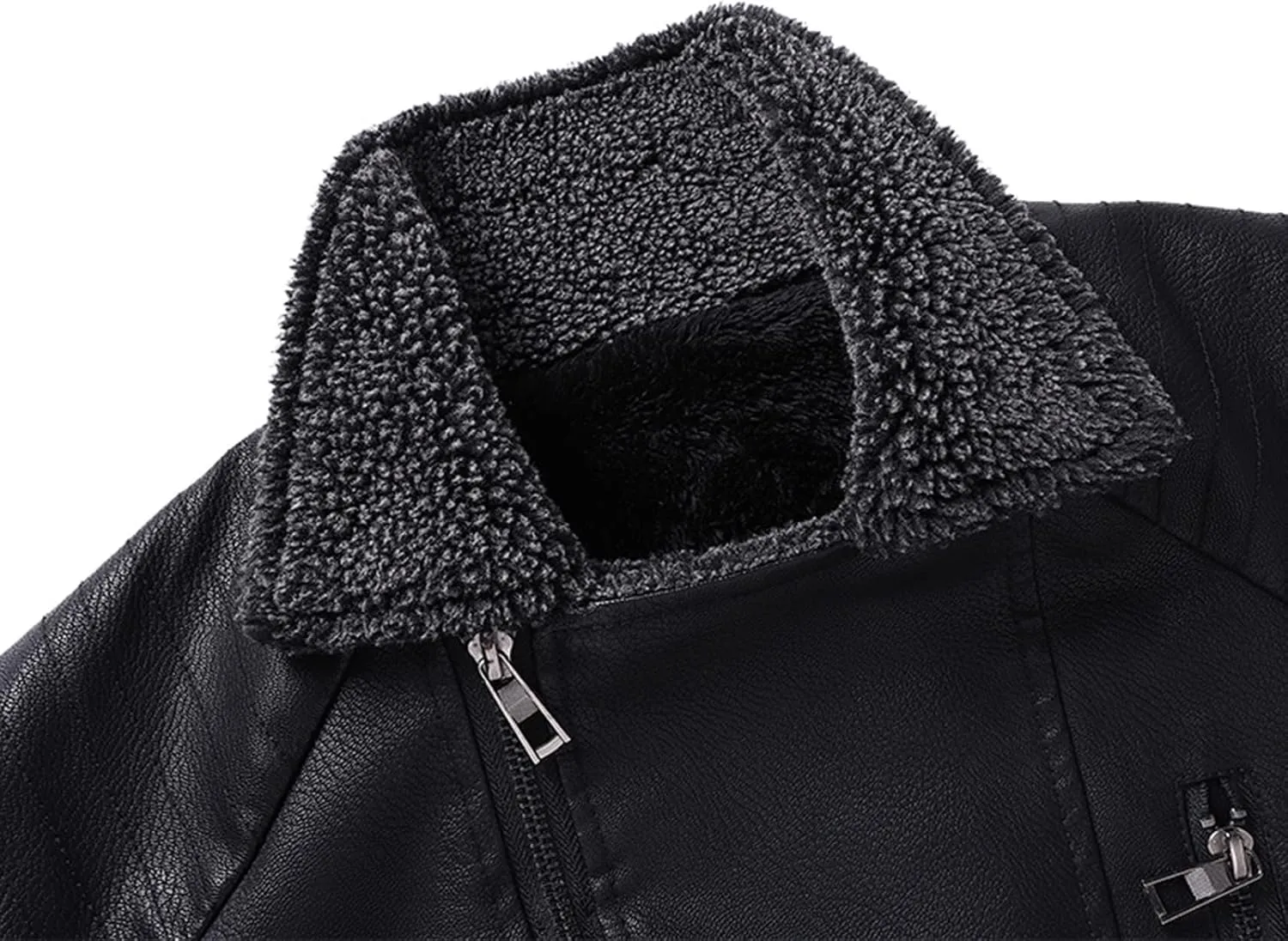 ZYXTIM Men's Classic Fit PU Faux Fur Leather Jackets Winter Sherpa Fleece Lined Aviator Bomber Jacket Windbreaker Outwear